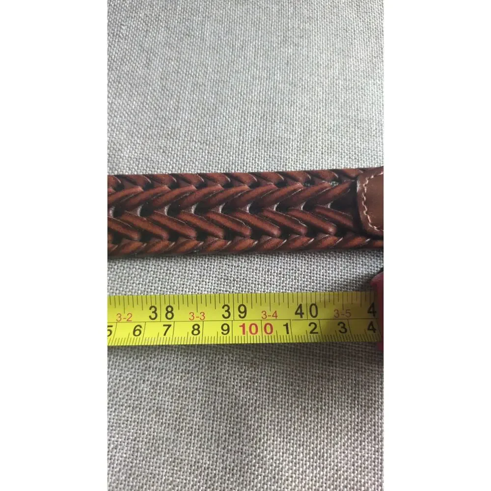 Vintage Brown Braided Men's Vegan Faux Leather Brown Belt 40, Silver Buckle